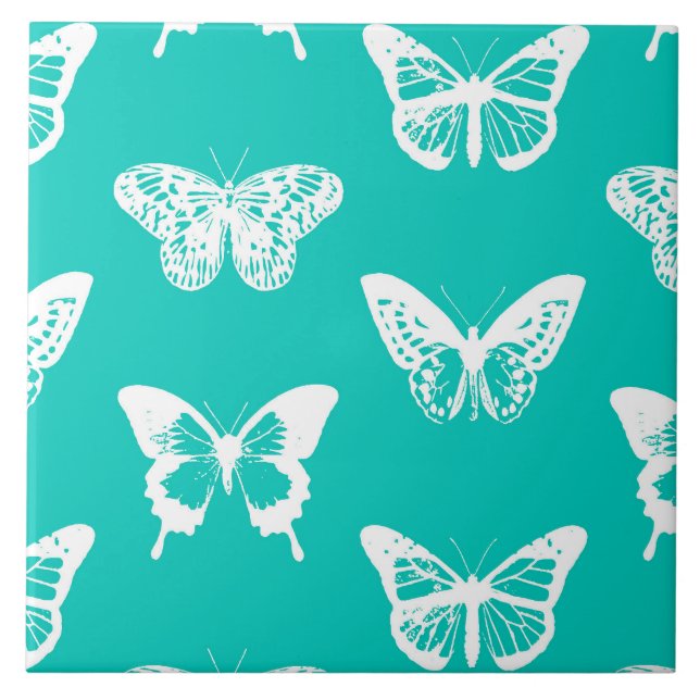 Butterfly sketch, turquoise and white tile (Front)