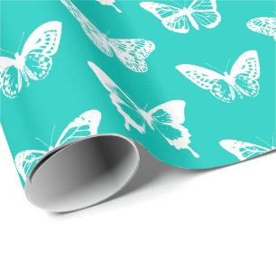 Butterfly sketch, turquoise and white wrapping paper