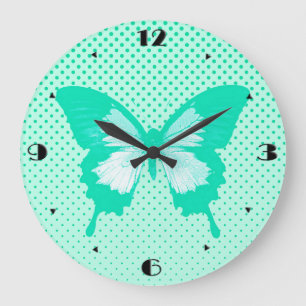 Butterfly sketch, turquoise large clock