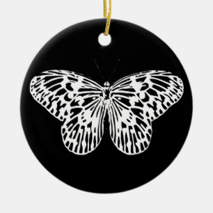 Butterfly sketch, white and black ceramic ornament