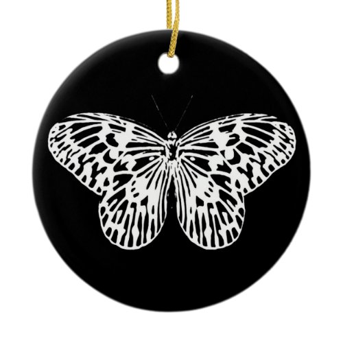 Butterfly sketch, white and black ceramic ornament