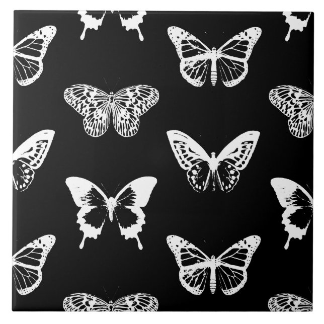 Butterfly sketch, white and black ceramic tile (Front)
