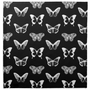 Butterfly sketch, white and black cloth napkin