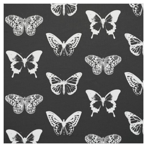 Butterfly sketch, white and black fabric