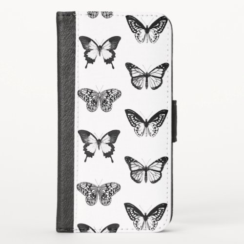 Butterfly sketch white and black iPhone wallet ca