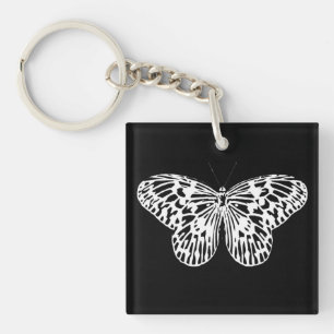 Butterfly sketch, white and black keychain