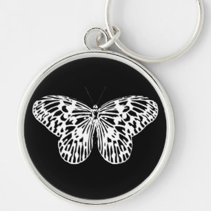 Butterfly sketch, white and black keychain