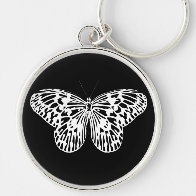 Butterfly sketch, white and black keychain (Front)