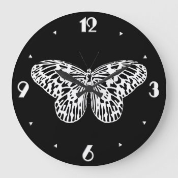 Butterfly Sketch  White And Black Large Clock by Floridity at Zazzle