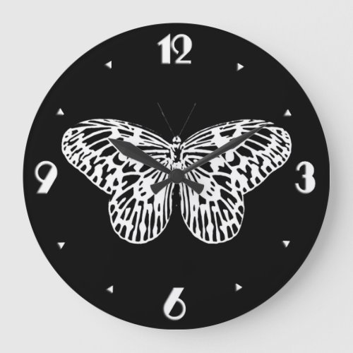 Butterfly sketch white and black large clock