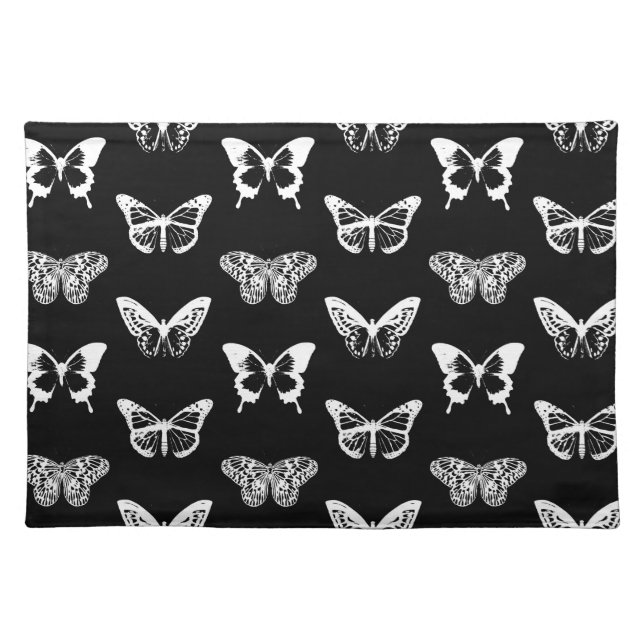 Butterfly sketch, white and black placemat (Front)