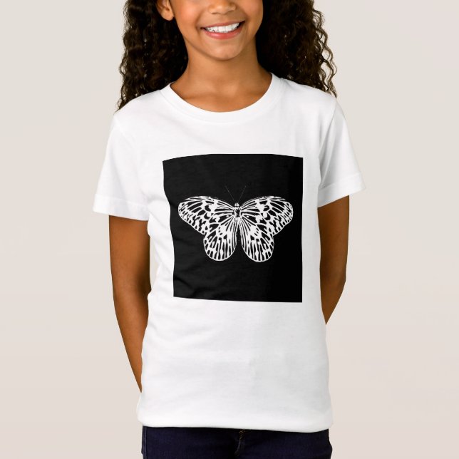 Butterfly sketch, white and black T-Shirt (Front)