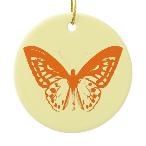 Butterfly sketch, yellow and orange ceramic ornament
