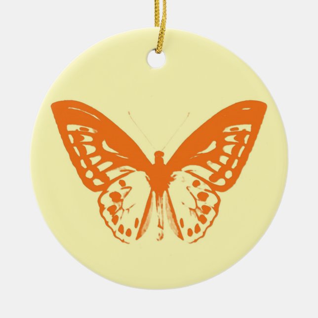 Butterfly sketch, yellow and orange ceramic ornament (Front)