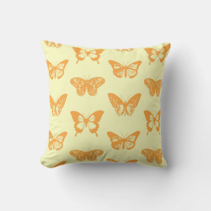 Butterfly sketch, yellow and orange throw pillow