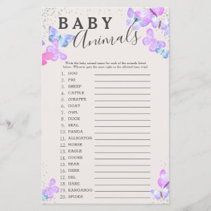 Butterfly Skies Baby Shower Baby Animals Game