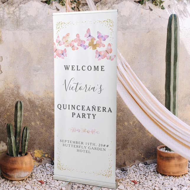 Butterfly Skies Coral Gold Butterflies Welcome Retractable Banner (Creator Uploaded)