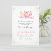 Butterfly Skies Coral Gold Confetti Bridal Shower Invitation (Standing Front)