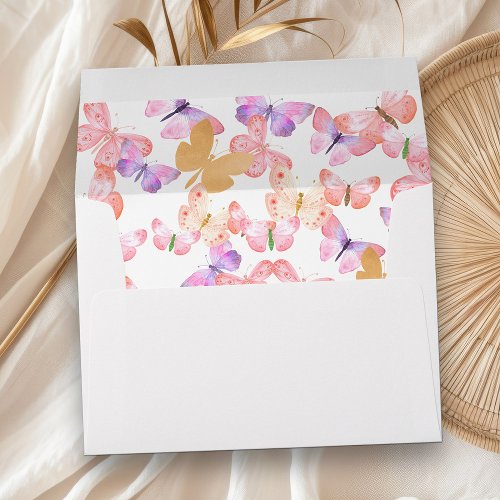 Butterfly Skies Coral Gold Watercolor Butterflies Envelope