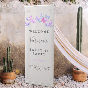 Butterfly Skies Pink and Lilac Butterflies Welcome Retractable Banner