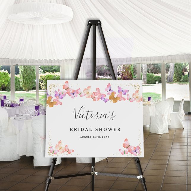 Butterfly Skies Pink Gold Butterflies Welcome Foam Board (Creator Uploaded)