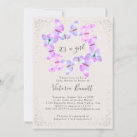 Butterfly Skies Pink It's a Girl Baby Shower Invitation