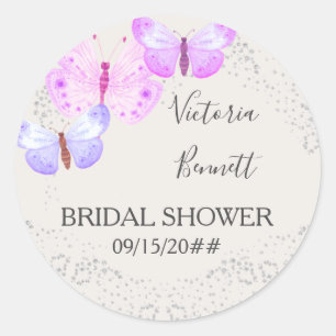 Butterfly Skies Pink Silver Confetti Favor Sticker