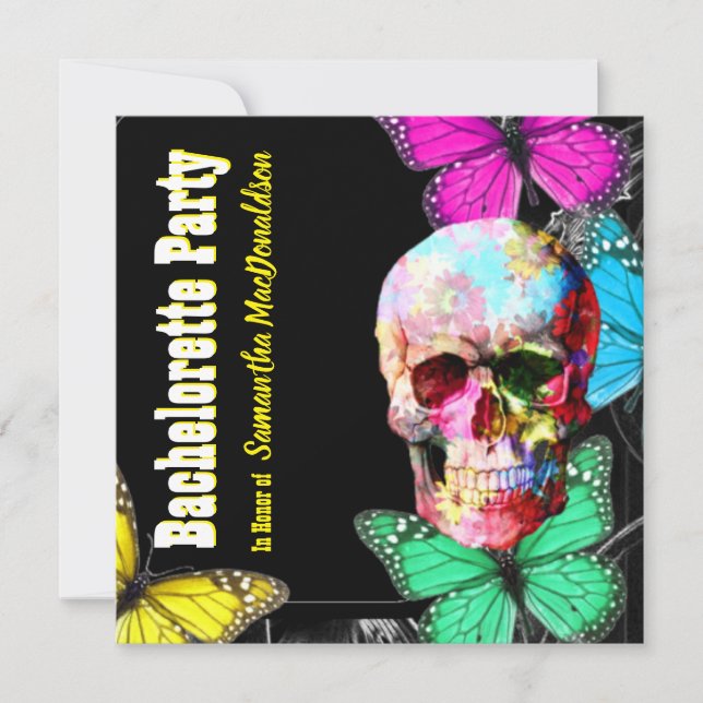 Butterfly skull back bachelorette party invitation (Front)