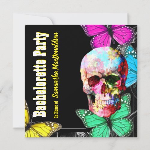 Butterfly skull back bachelorette party invitation