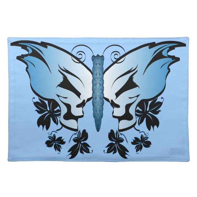 Butterfly Skull - Blue Cloth Placemat (Front)