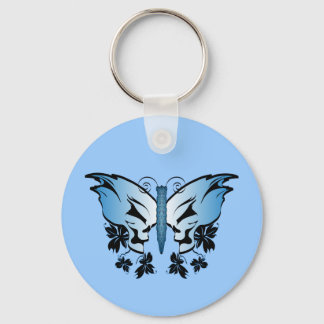 Butterfly Skull Blue Keychain