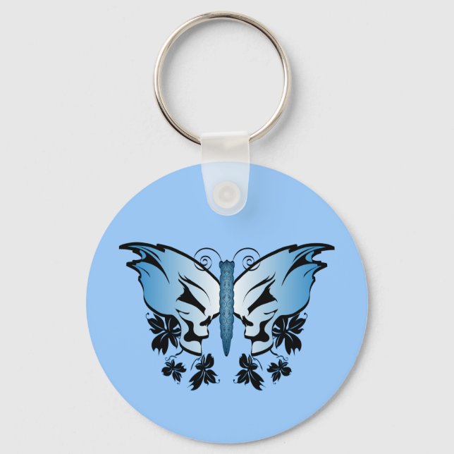 Butterfly Skull Blue Keychain (Front)