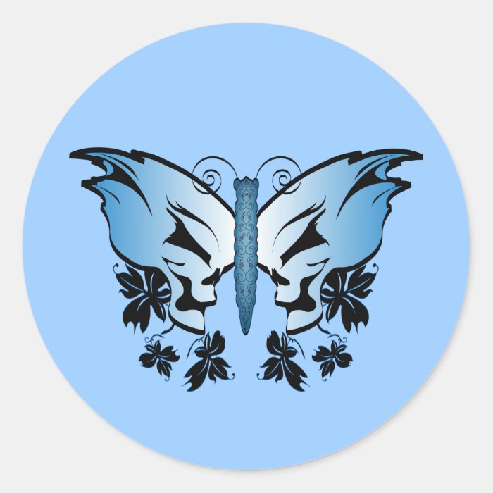 Butterfly Skull   Blue Round Stickers