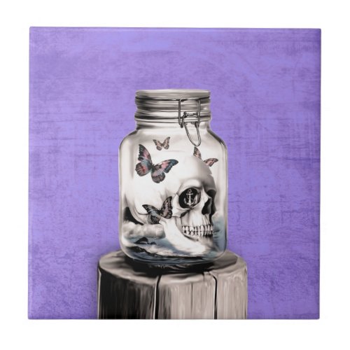 Butterfly skull in jar Lost thoughts Tile