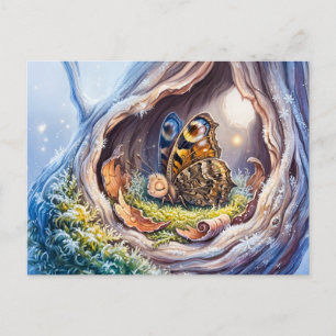 Butterfly Sleeping in Tree Hollow During Winter Do Postcard