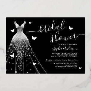 Butterfly Sparkle Dress Bridal Shower Foil Invitation