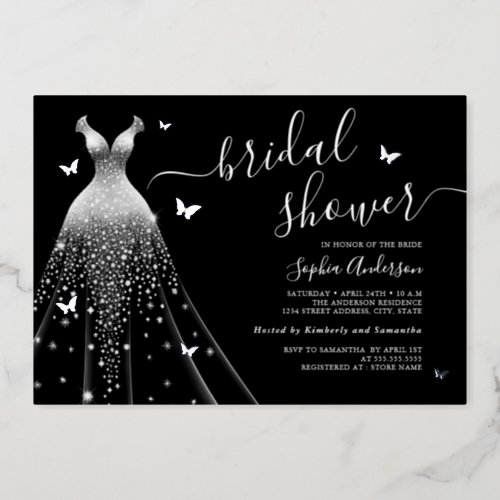 Butterfly Sparkle Dress Bridal Shower  Foil Invitation