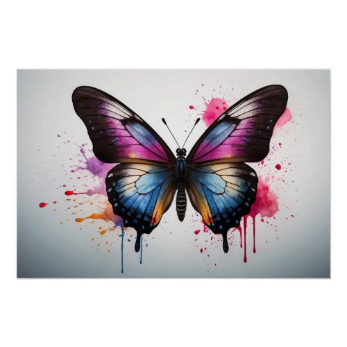  Butterfly Spash Splatter Watercolor AP52 Poster