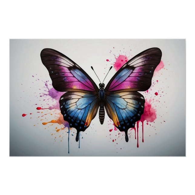 *~* Butterfly Spash Splatter Watercolor AP52 Poster (Front)