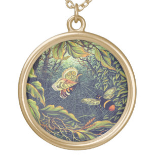 Butterfly spiderweb bee victorian garden gold plated necklace