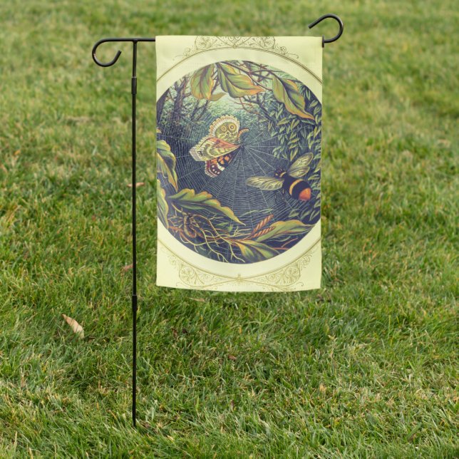 Butterfly spiderweb bee vintage garden flag (In SItu)