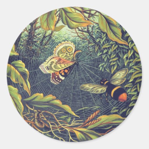 Butterfly spiderweb bee vintage victorian garden classic round sticker