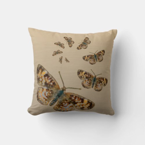 Butterfly Spiral Boho Hippie Light Mocha Brown Throw Pillow