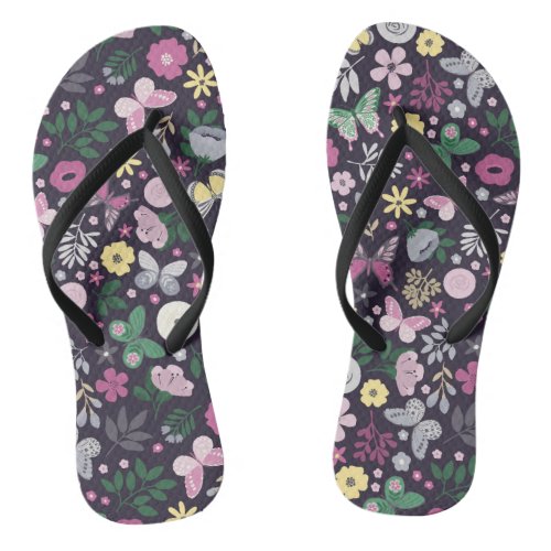 Butterfly Spring Floral Design Flip Flops