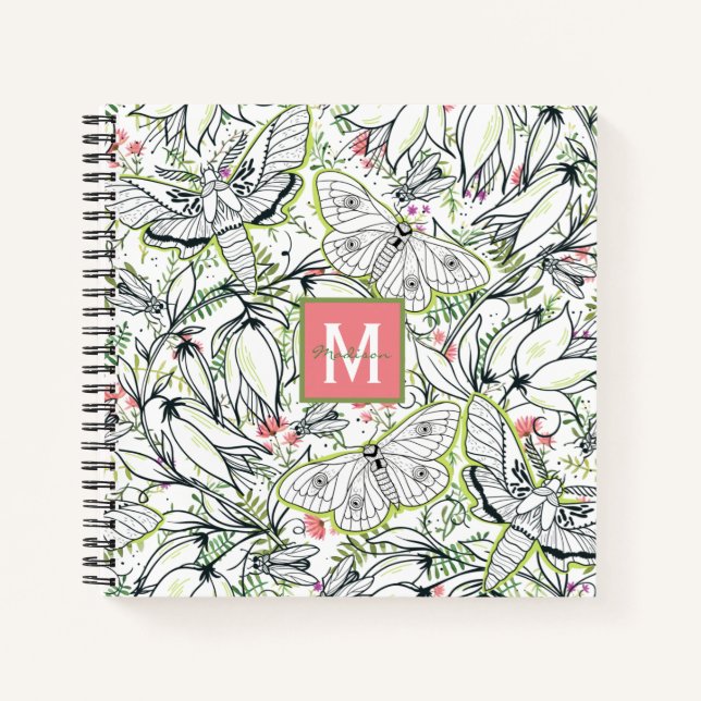 Butterfly Spring Floral Monogram Girly Notebook (Front)