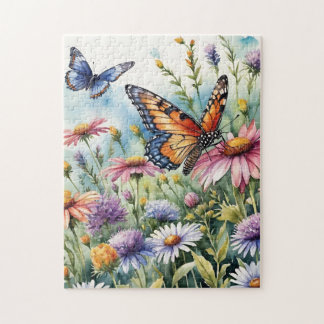Butterfly Spring Meadow Wildflowers Watercolor Jigsaw Puzzle