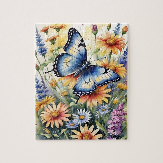 Butterfly Spring Meadow Wildflowers Watercolor Jigsaw Puzzle (Vertical)