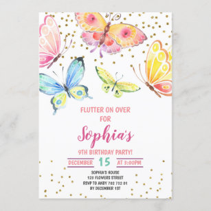 Butterfly Spring Summer Girl Birthday Invitation