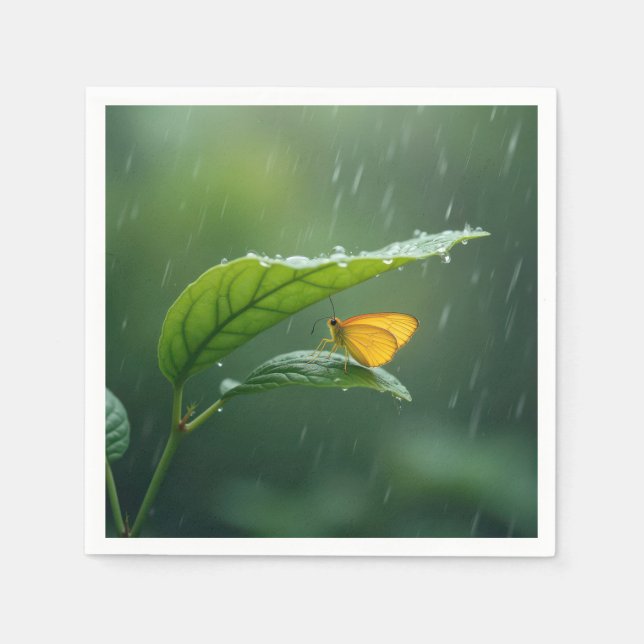 Butterfly Staying Dry Under a Leaf Napkins (Front)