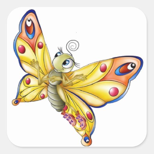 Butterfly Sticker/Cute Cartoon Butterfly Square Sticker | Zazzle